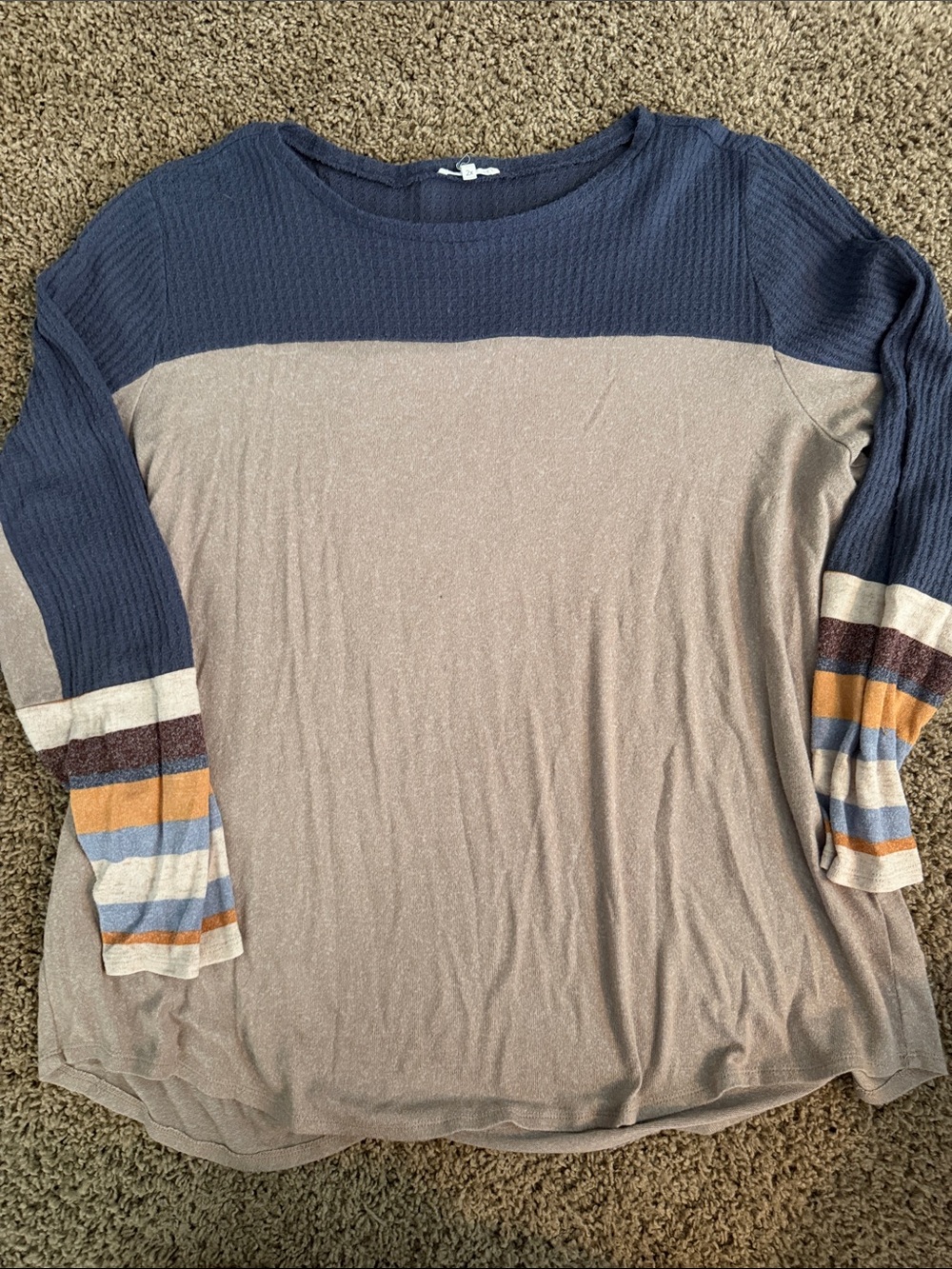 Maurices Colorblock Long Sleeve Top - Navy, Taupe, Mustard, Light Blue, Brown
